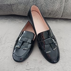 Kate Spade Berkeley black patent leather fringe flat shoes